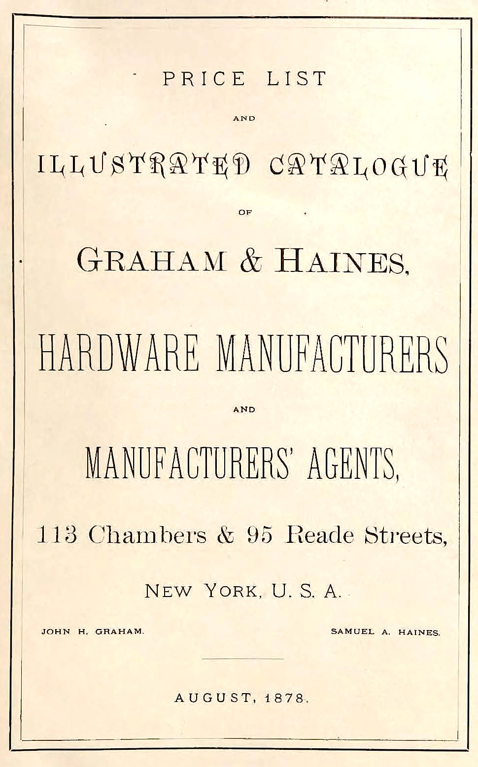 Price List and Illustrated Catalogue of Graham & Haines cover