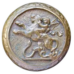 Cupid on Lion with Snake